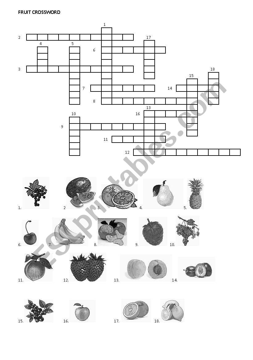 Fruit intermediate crossword with pictures