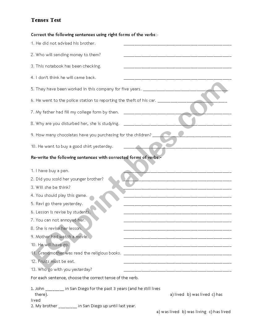 Tences exercises worksheet