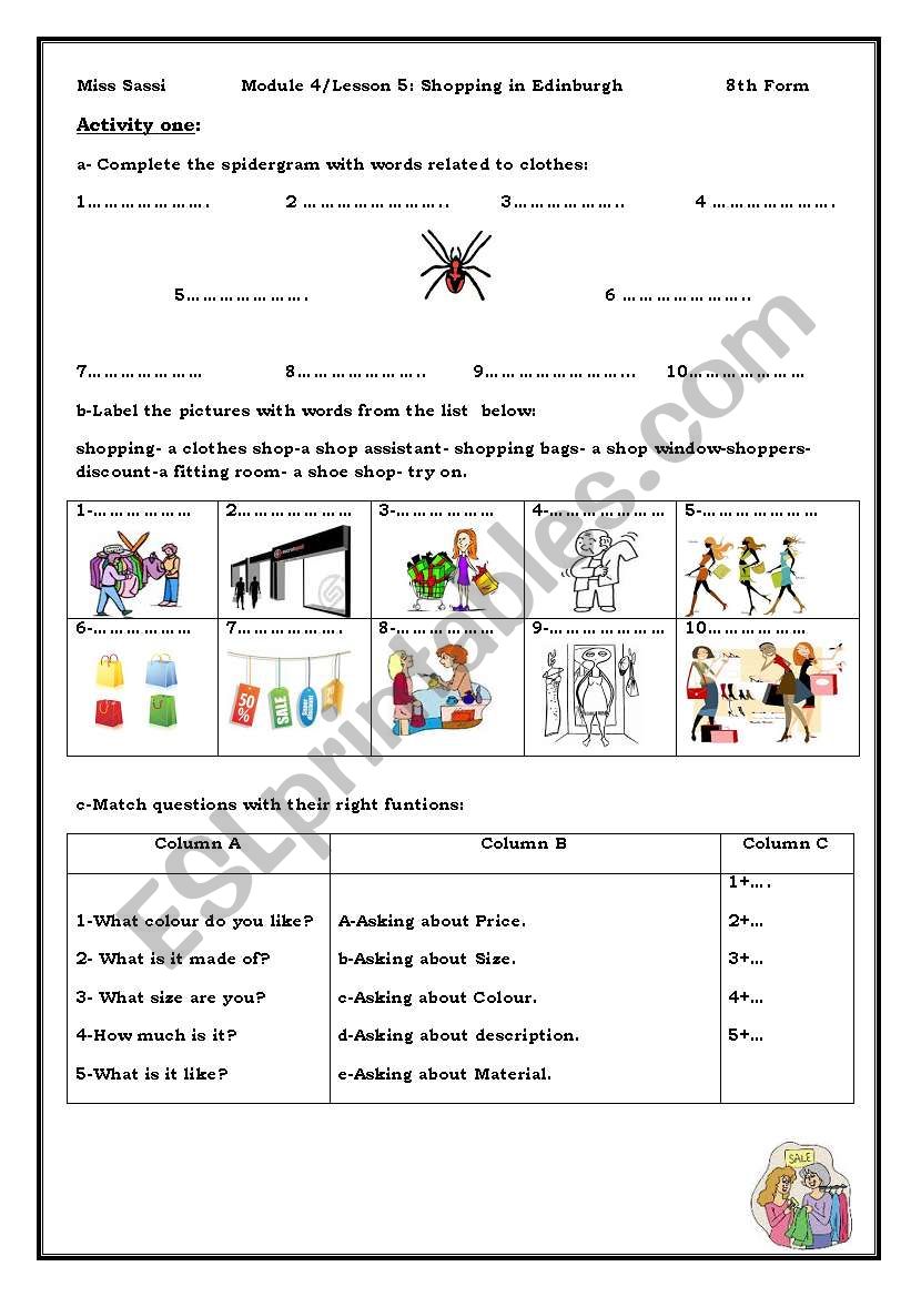 shopping in Edinburgh worksheet