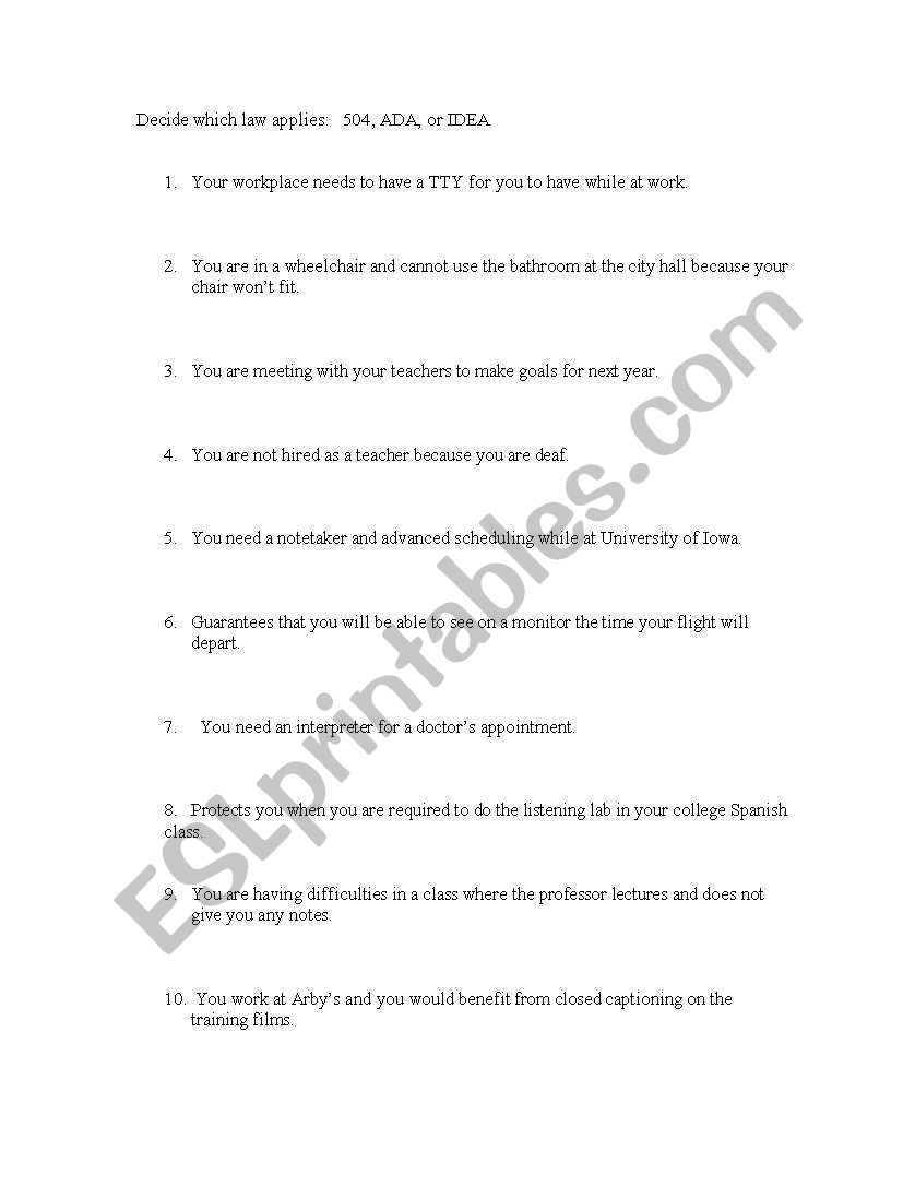 Is it 504, IDEA or ADA? worksheet