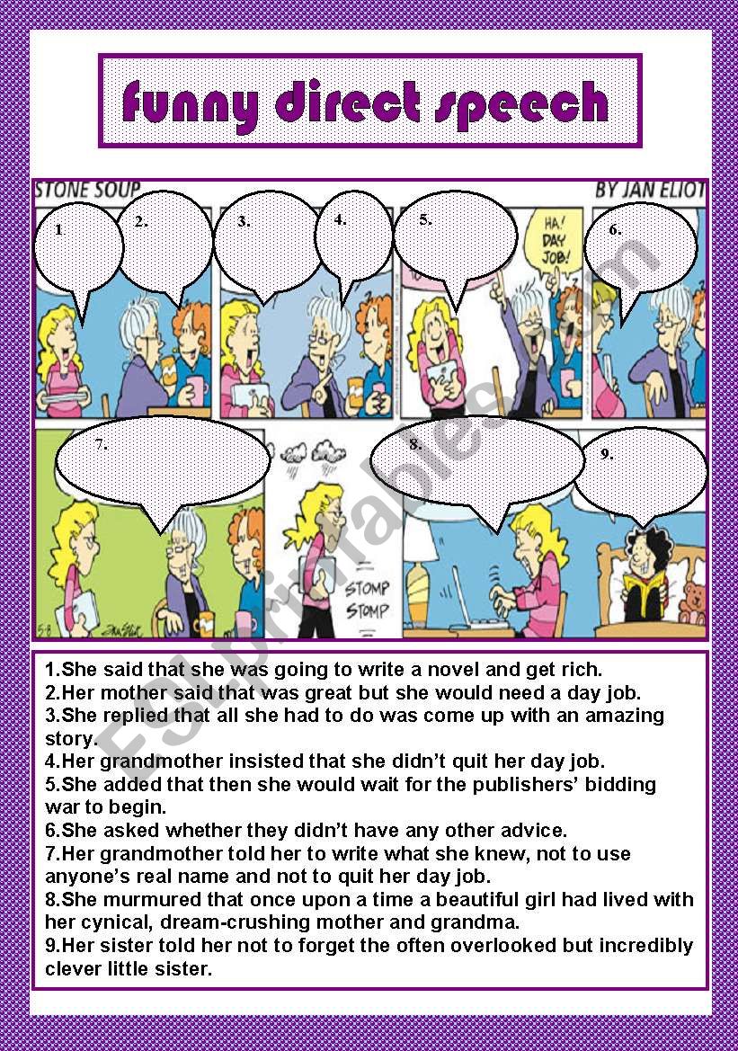 funny direct speech worksheet