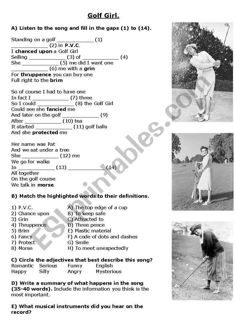 Golf Girl worksheet