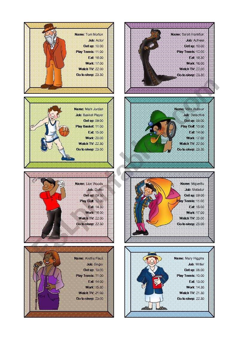 Cards for Role Play (Routines and Present Simple)