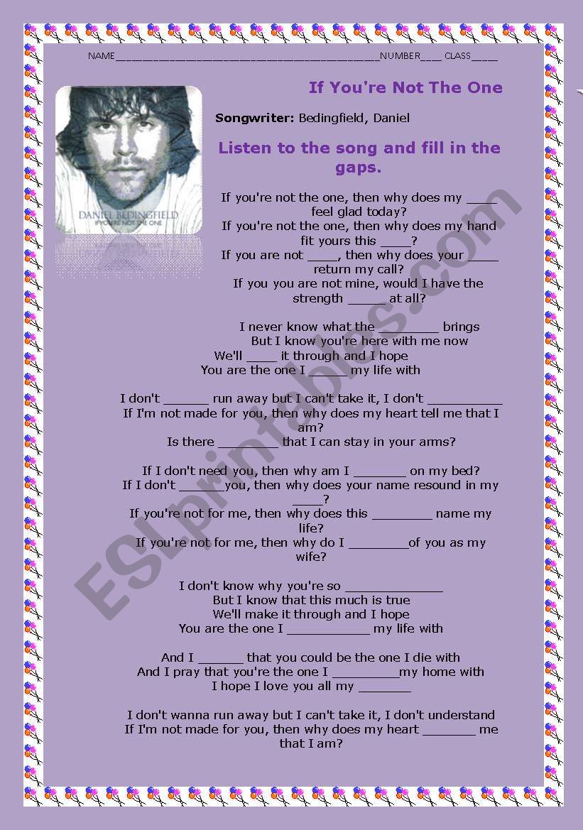 IF YOU´RE NOT THE ONE worksheet