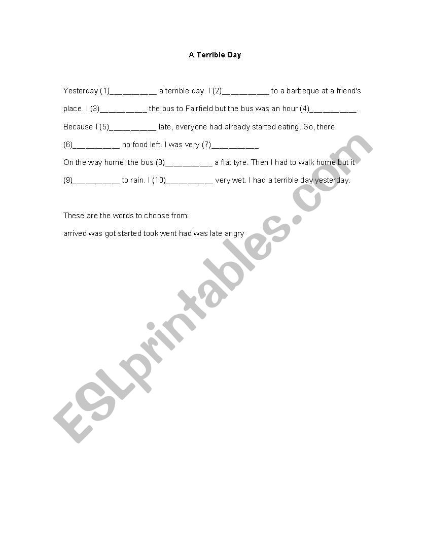 a terrible day worksheet