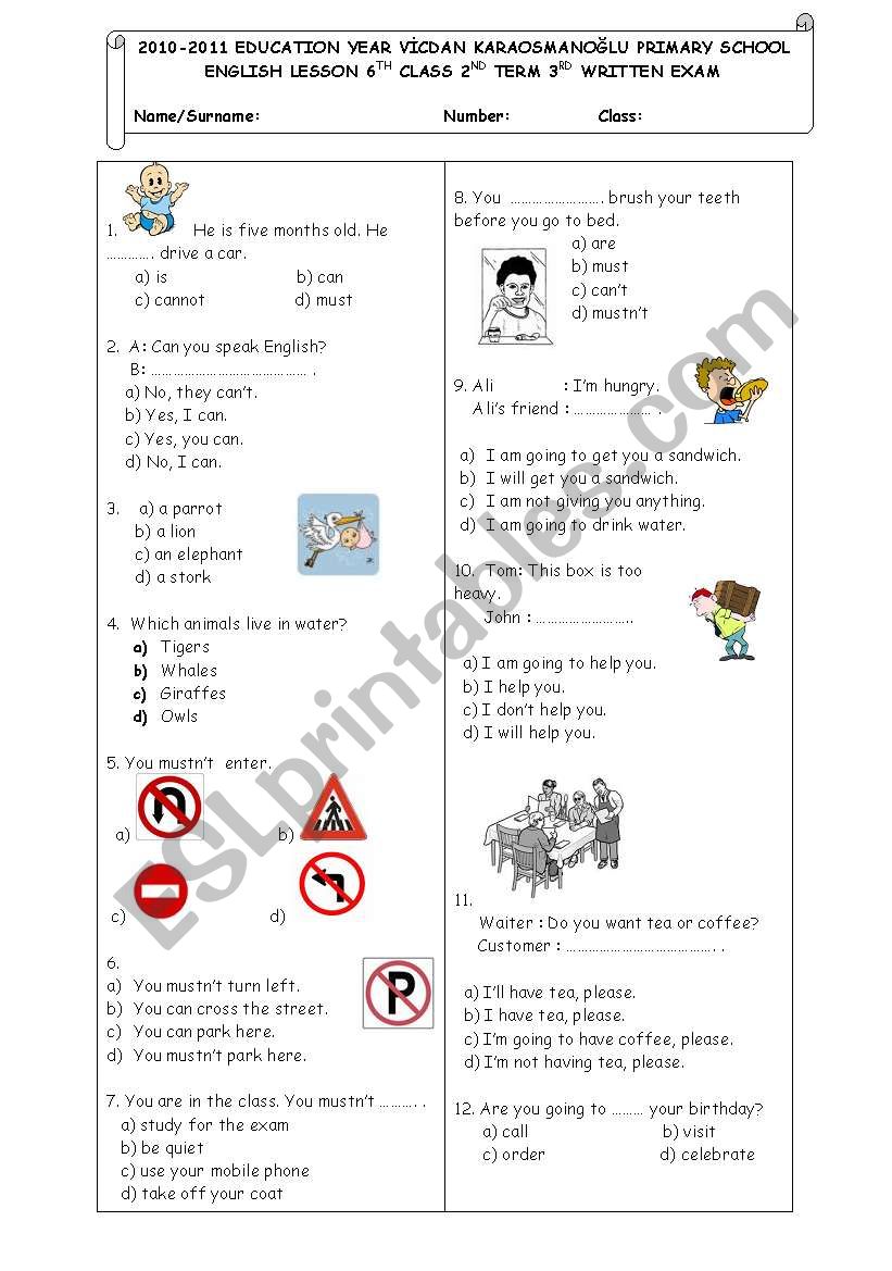 2nd term 3rd written exam for 6th classes (SPRING 6)