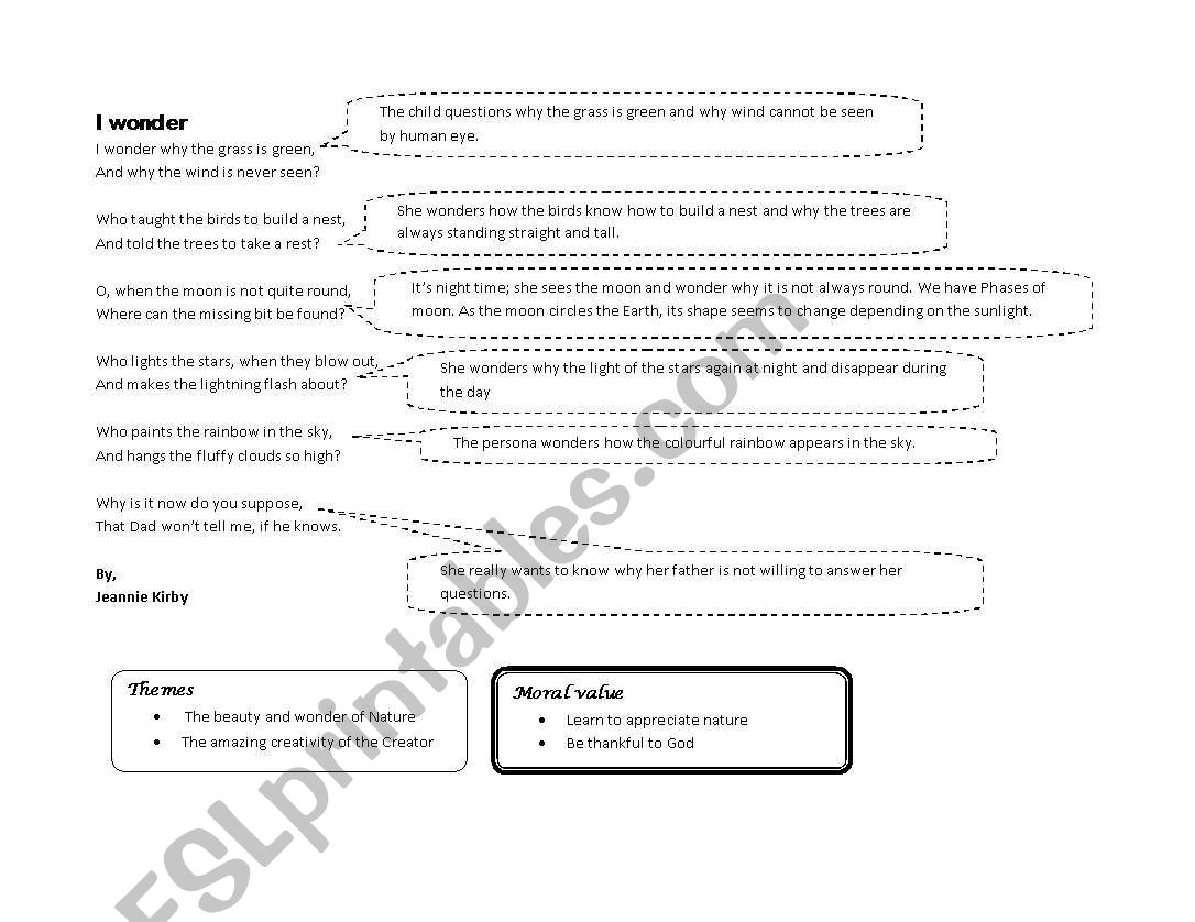 i wonder-form 1 literature worksheet