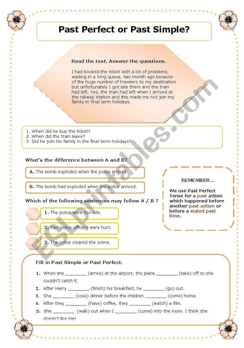 Past Perfect & Past Simple worksheet