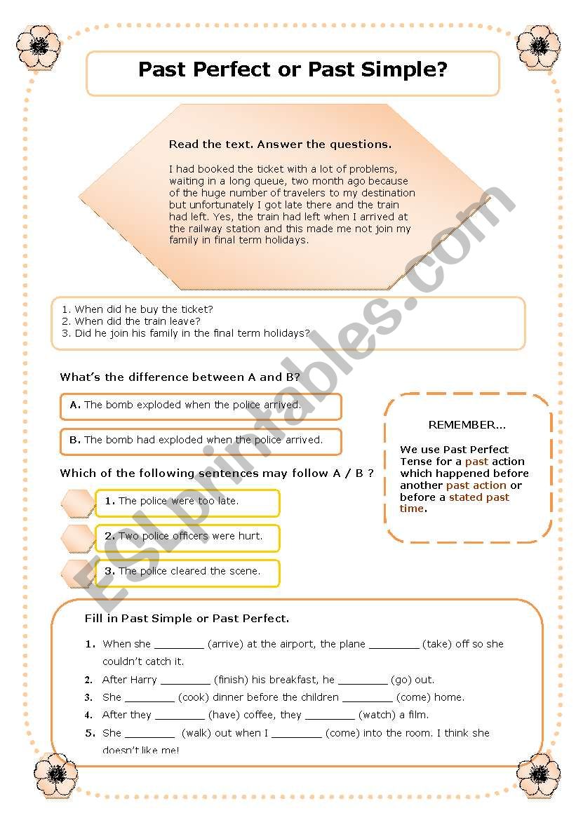 Past Perfect & Past Simple worksheet