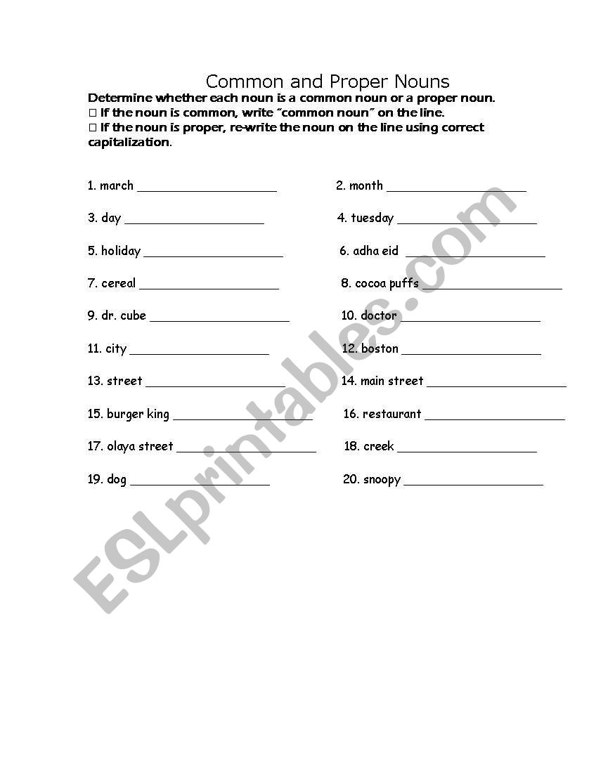 Common and Proper Nouns worksheet