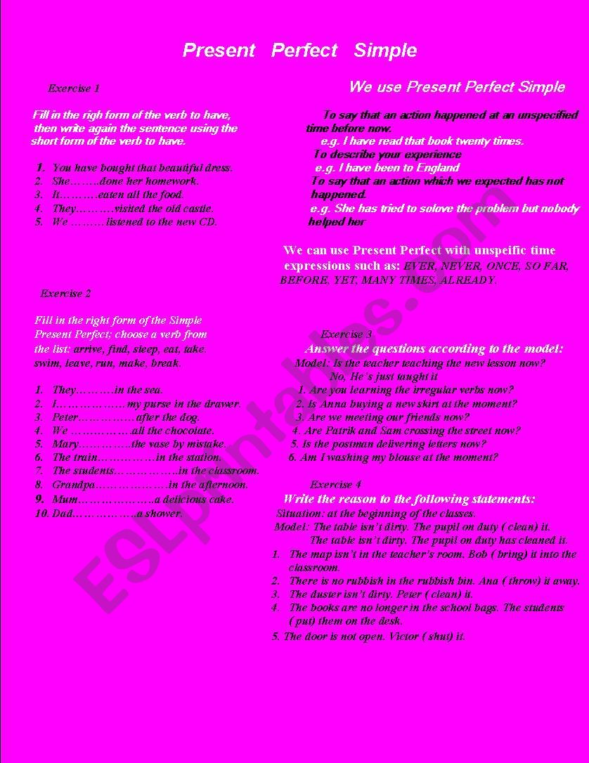 Present Perfect Simple worksheet