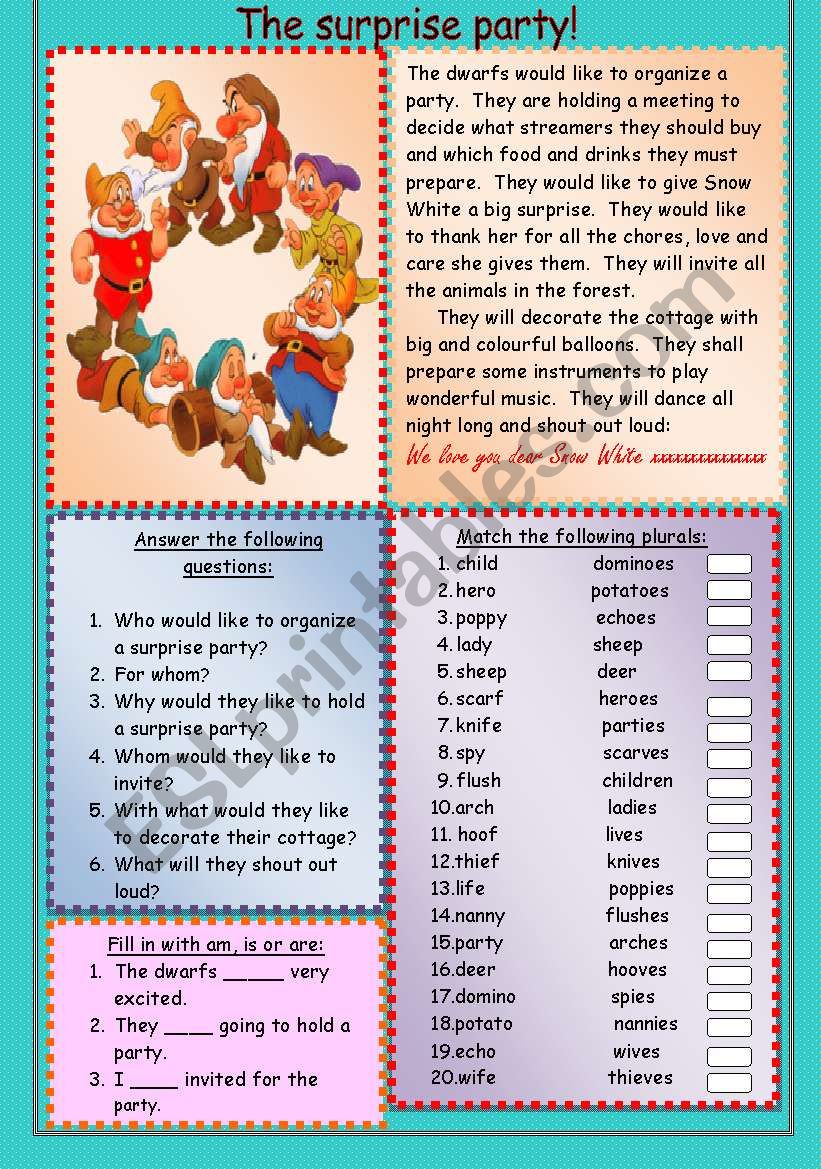 The surprise party worksheet