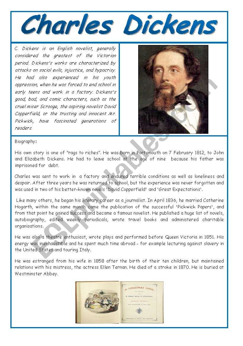 Modified Materials Charles Dickens Biography by Room 7 Fun  TPT