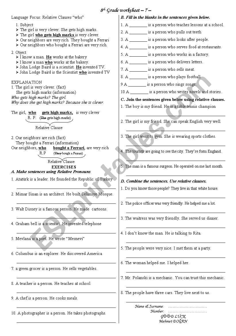 relative clauses-who- worksheet