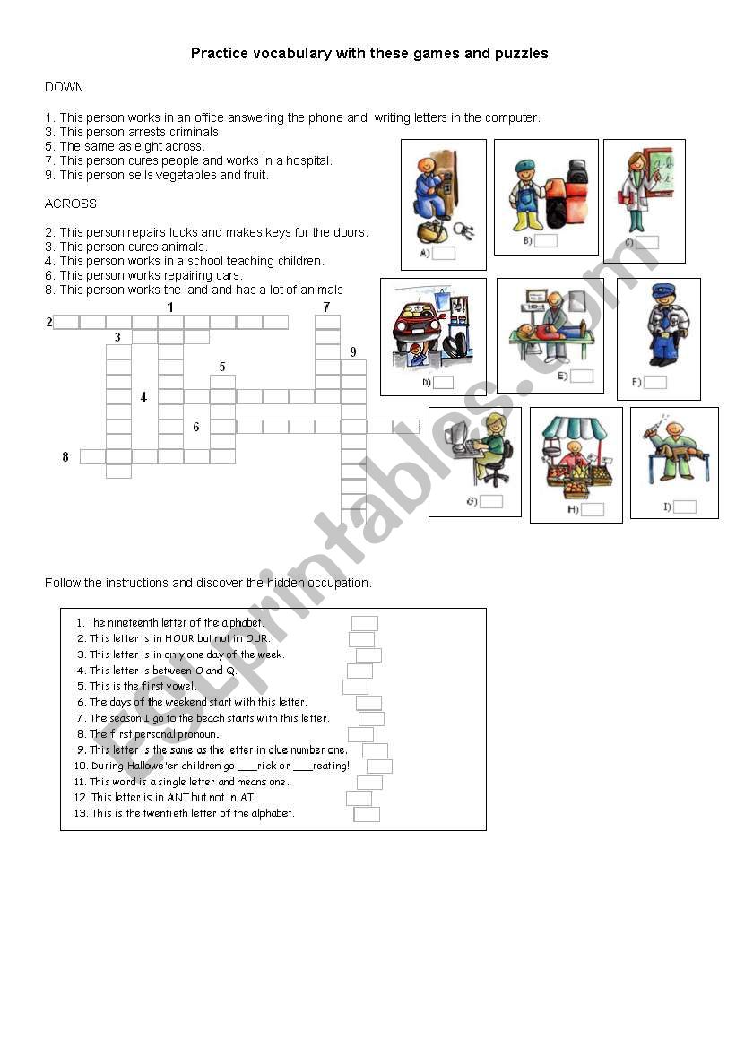 OCCUPATIONS PUZZLE worksheet
