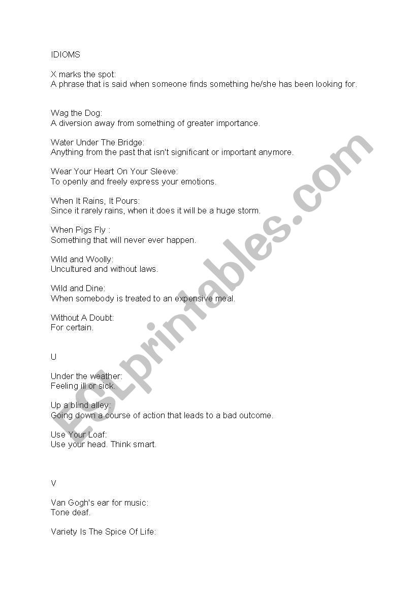 Idioms worksheet