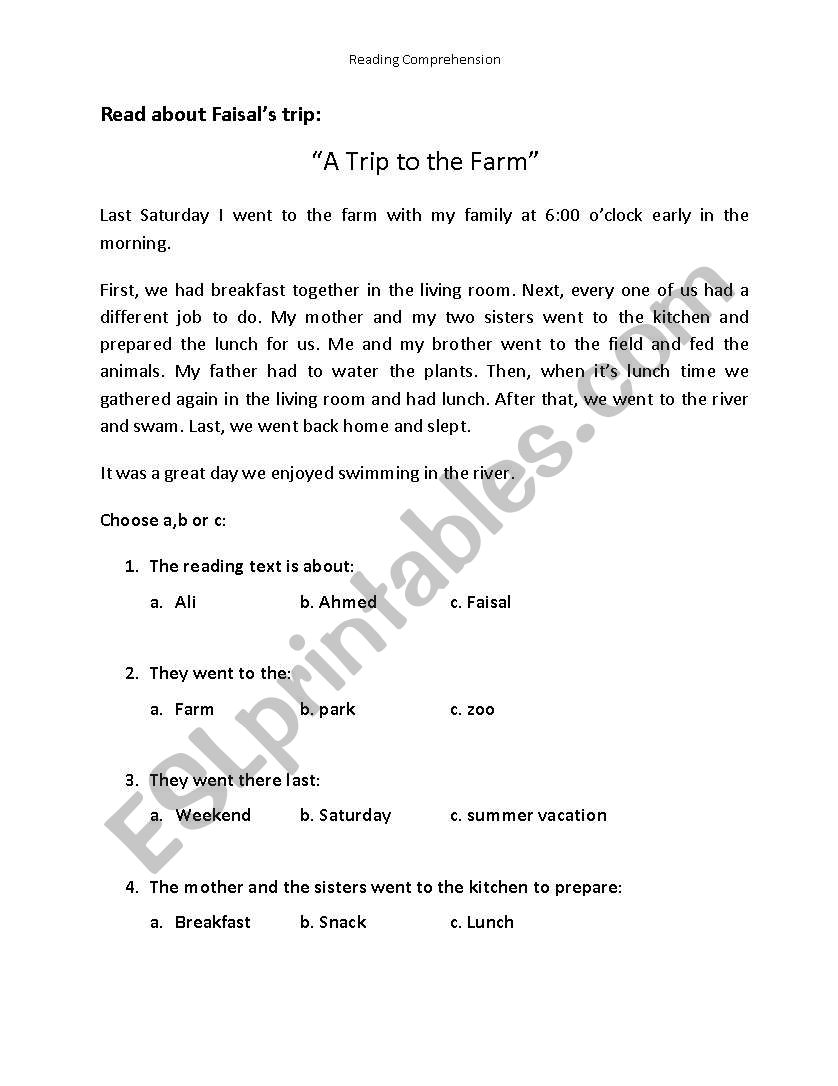 Reading Comprehension worksheet