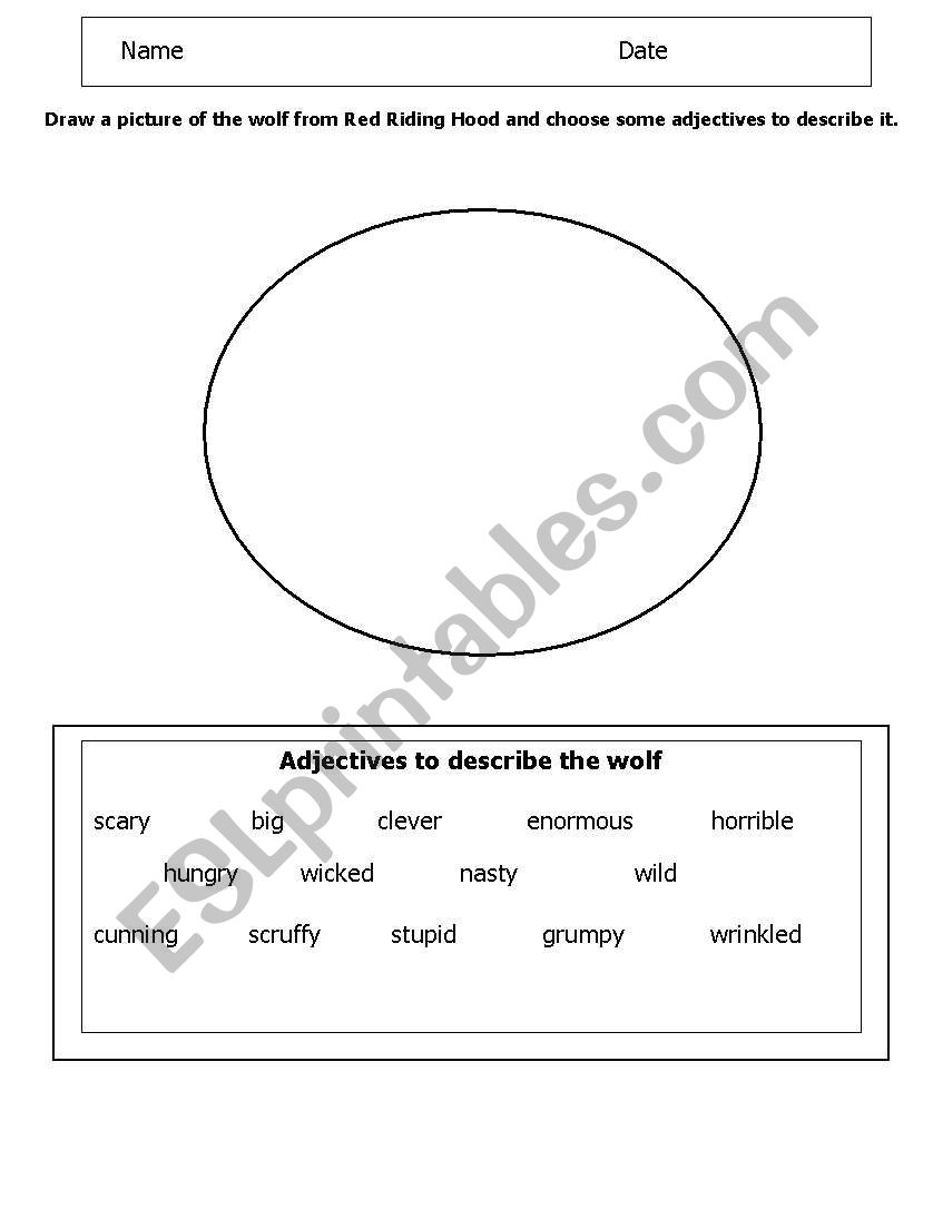 Adjectives for a wolf worksheet