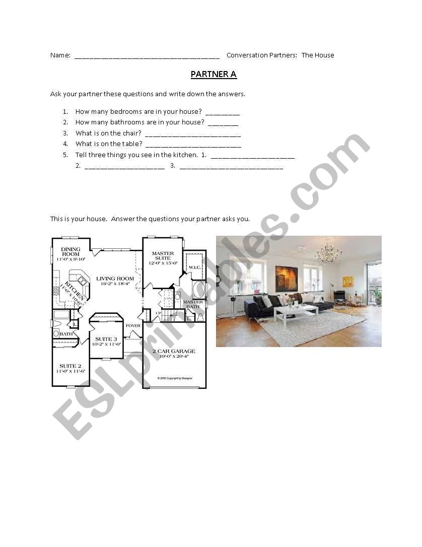 House Conversation Pairs worksheet