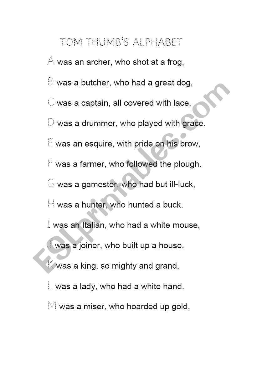 English worksheets: Tom Thumb´s Alphabet