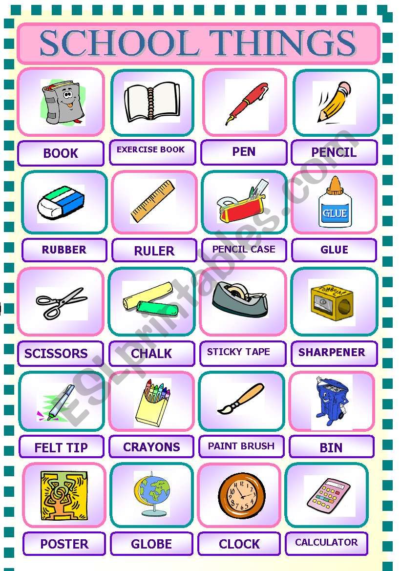 SCHOOL THINGS ESL Worksheet By Maryleonardi