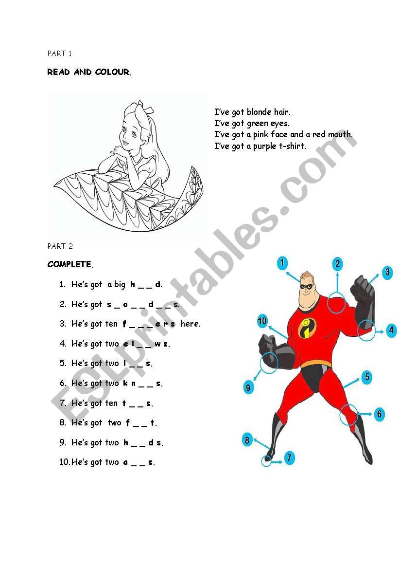 Parts of the body worksheet