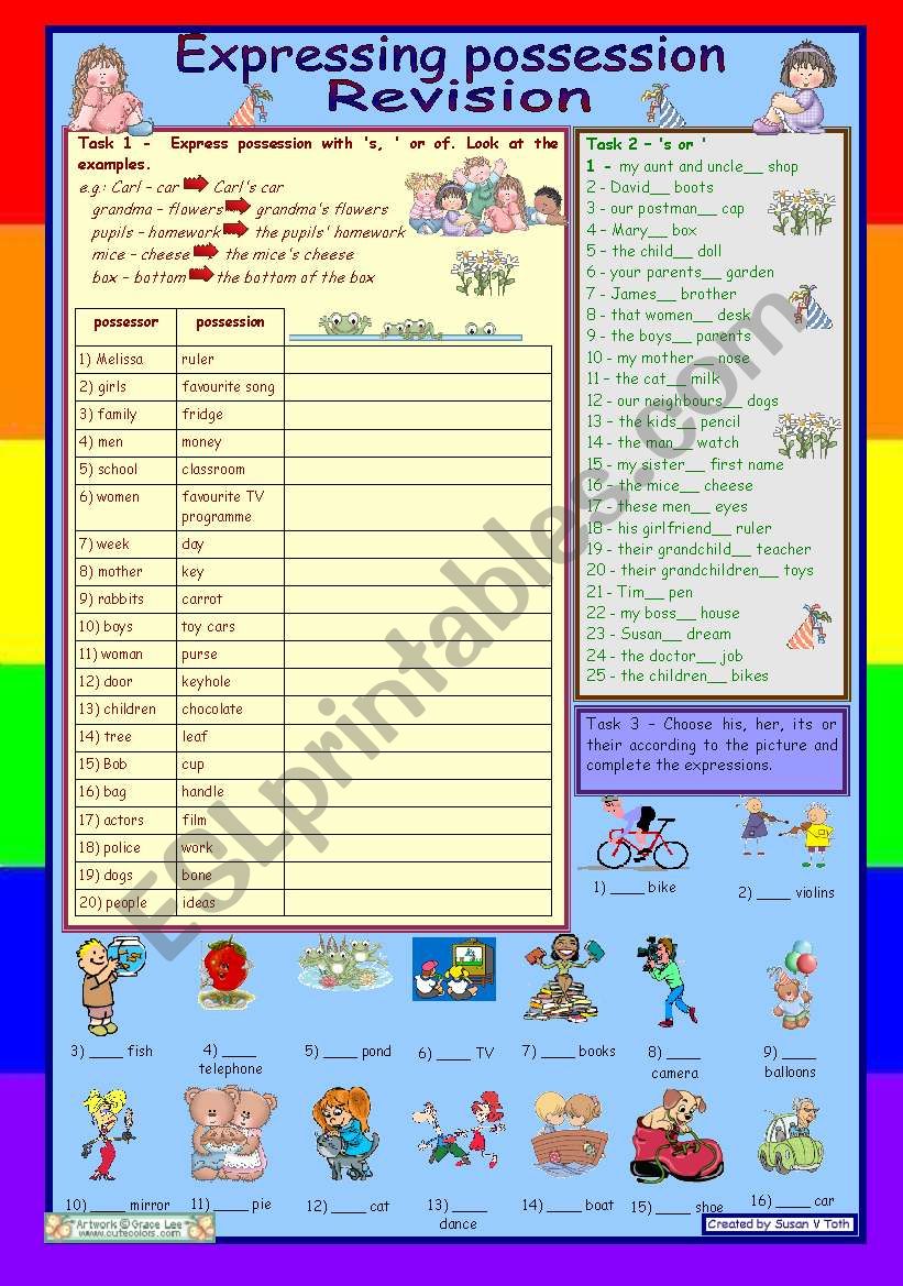 Expressing possession *** REVISION with 3 tasks *** with key