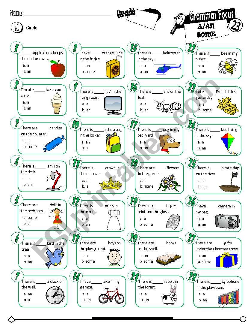 Grammar Focus Series_23 A AN SOME Exercises (Fully Editable + Key)