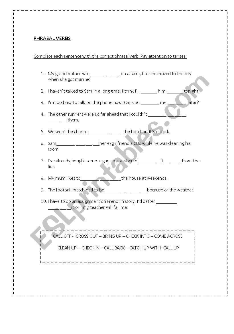 PHRASAL VERBS worksheet