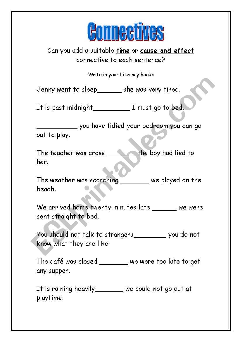 causal connectives worksheet