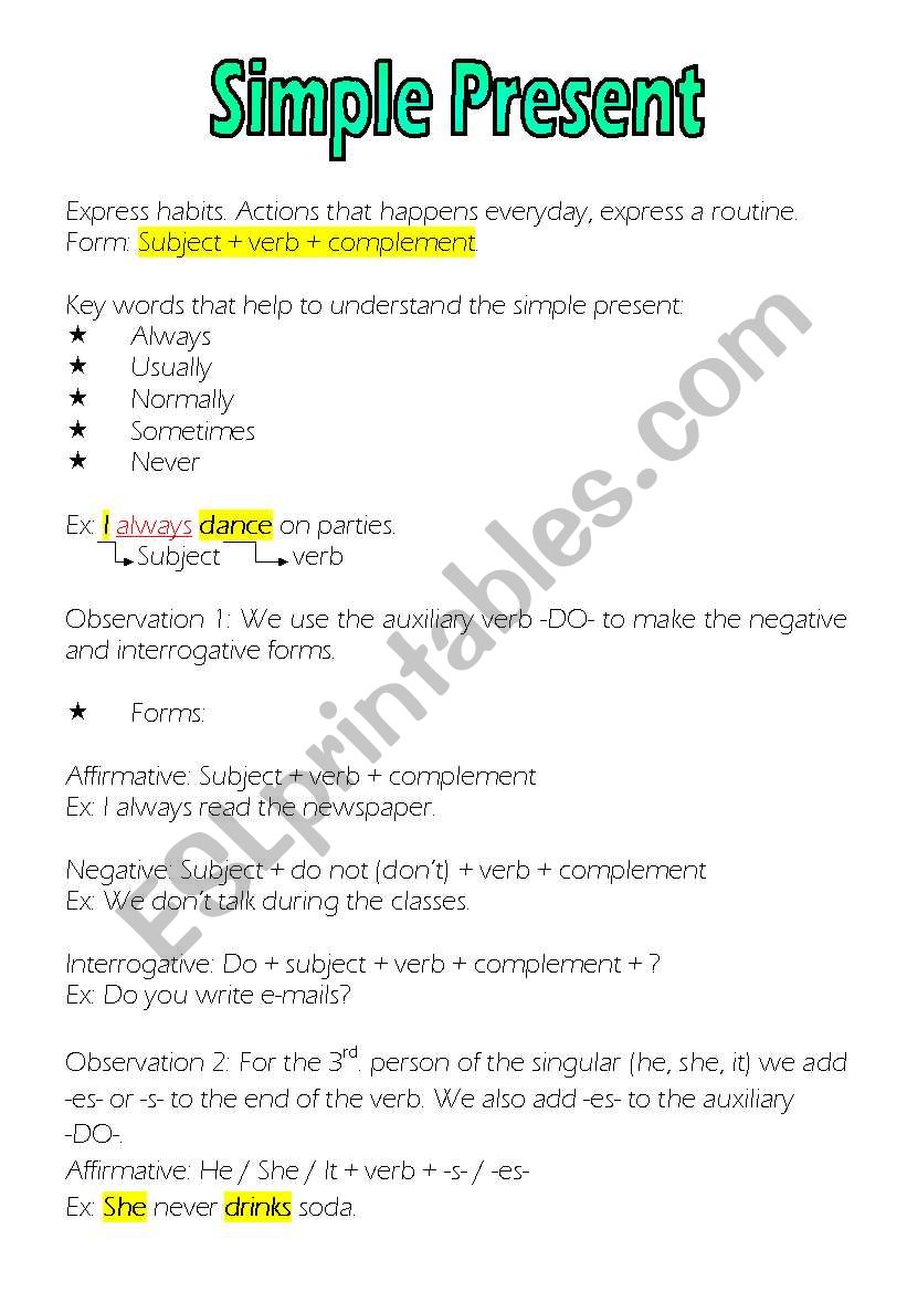 Simple Present worksheet