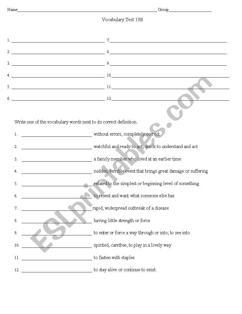 Vocabulary Quiz worksheet