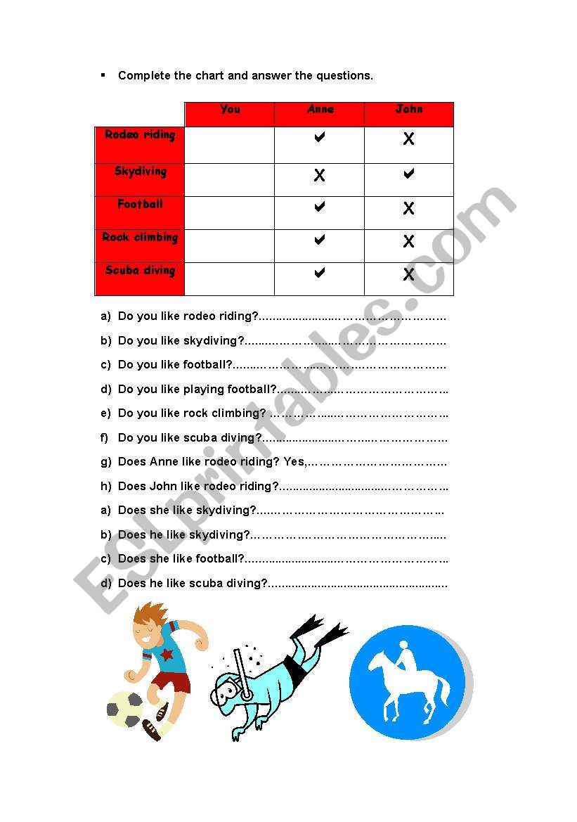 Like + hobbies worksheet