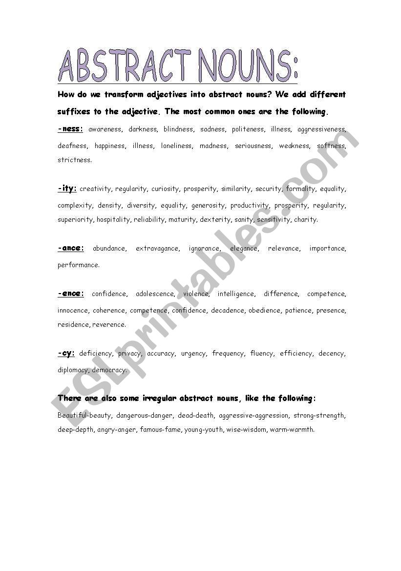 english-worksheets-abstract-nouns