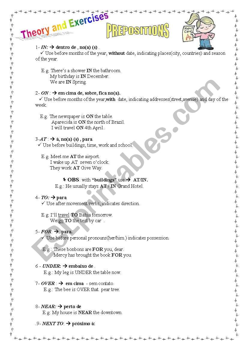 Prepositions worksheet