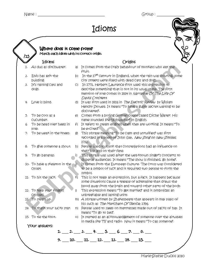 Origin of Idioms worksheet