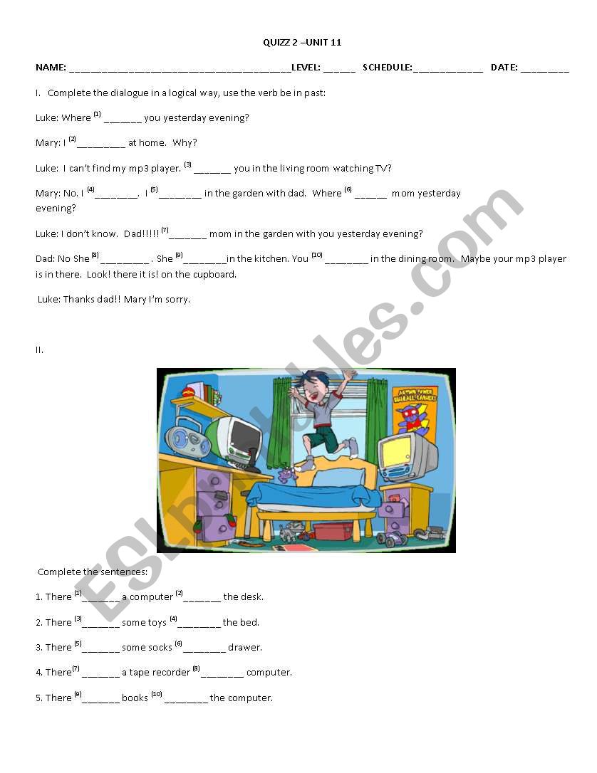 Verb to be in past - prepositions of place