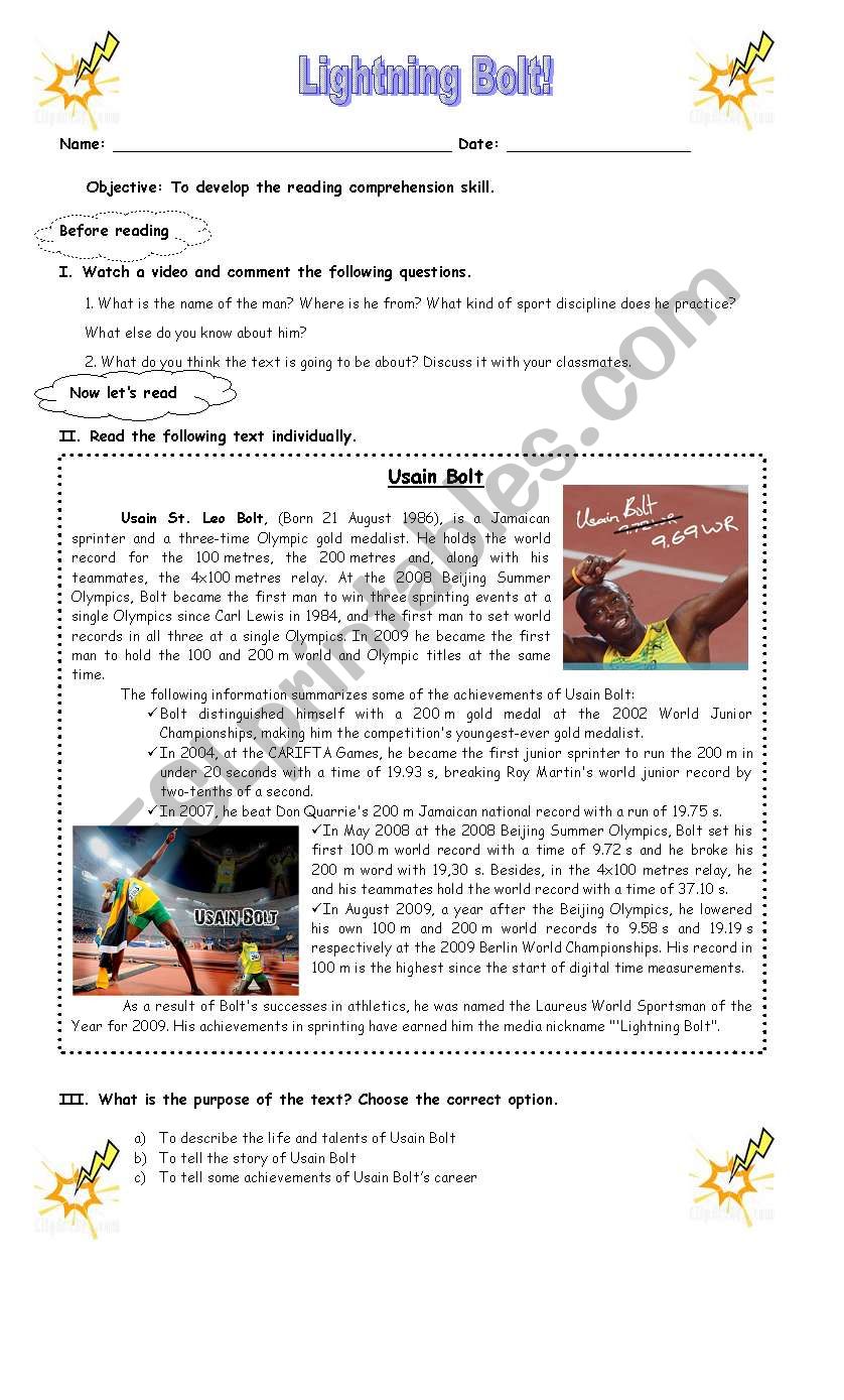 Usain Bolt Biography worksheet