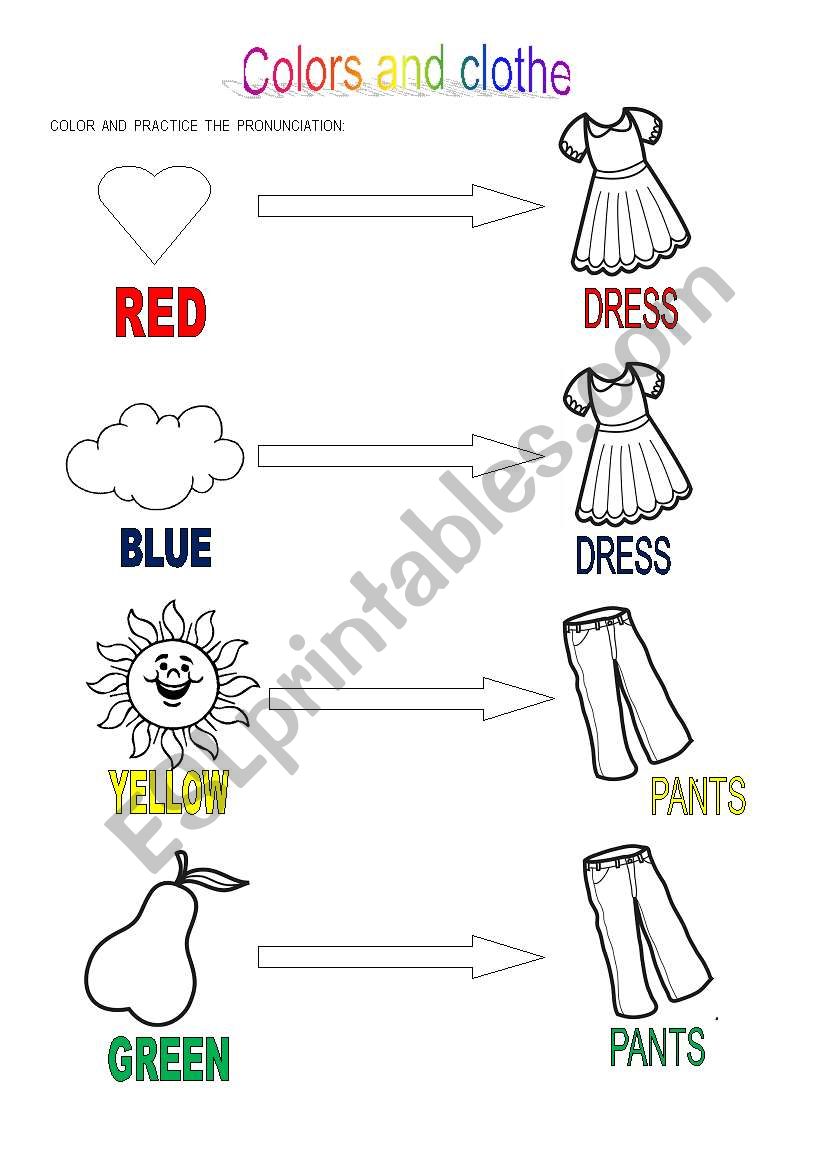 Colors, clothe and shapes worksheet