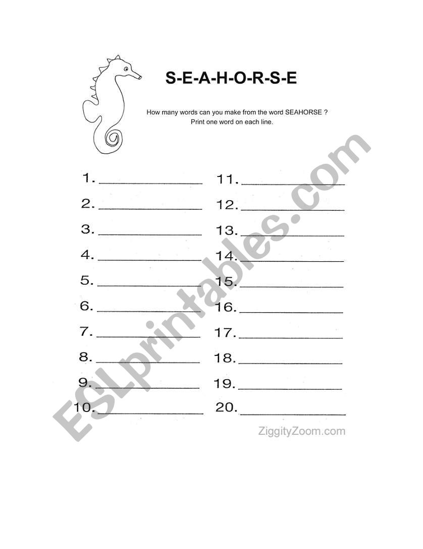 Word excersise worksheet