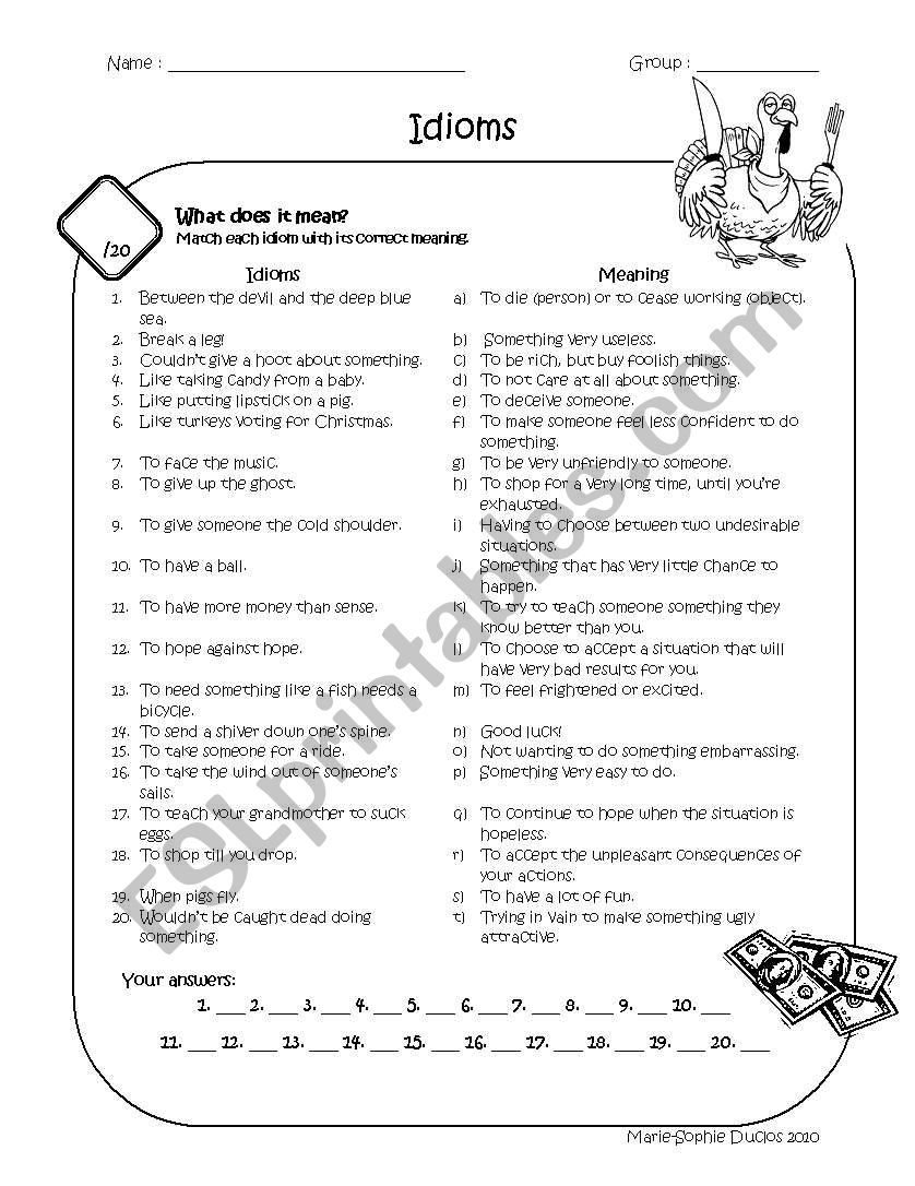 Meaning of Idioms worksheet