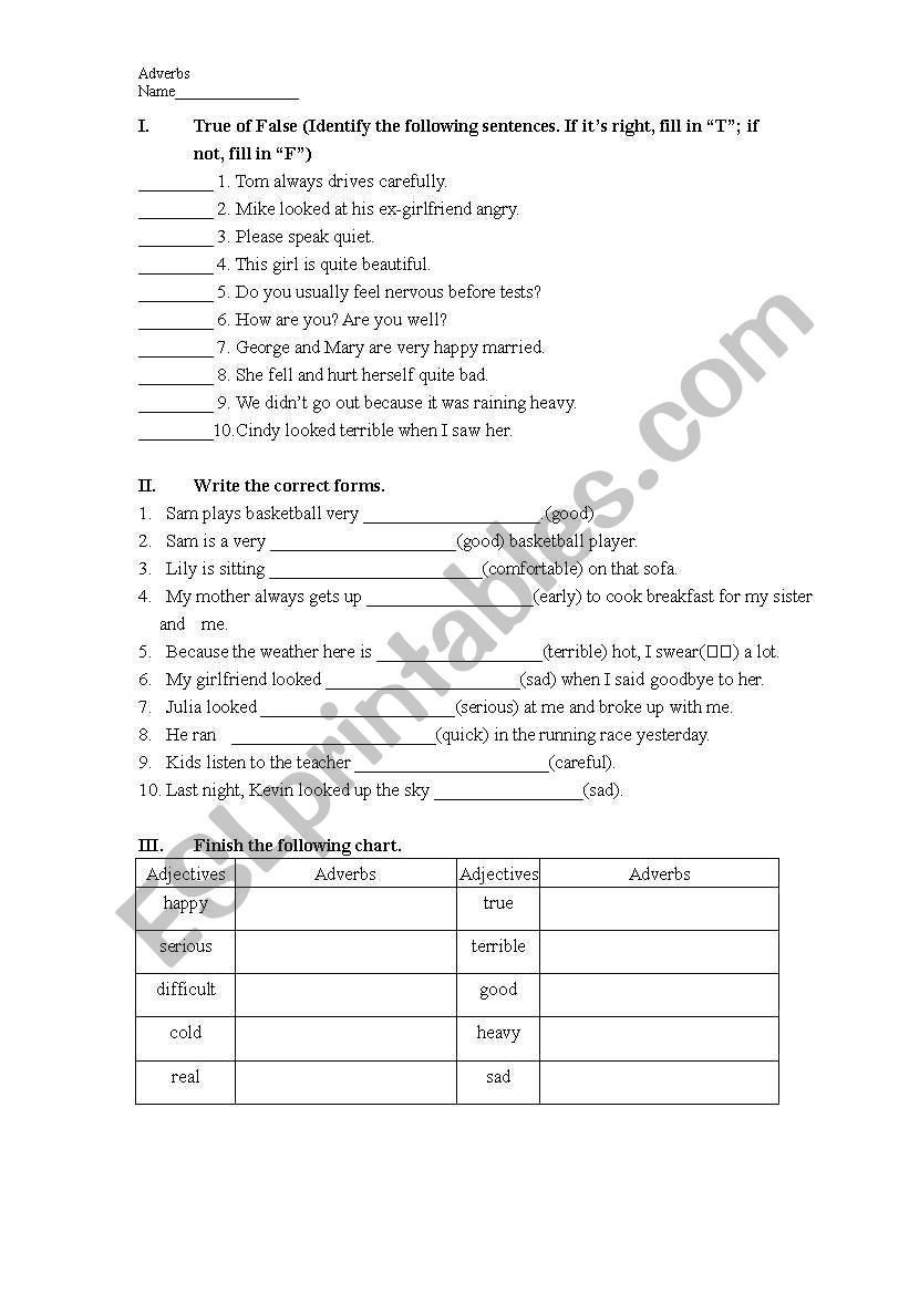 Adverb worksheet