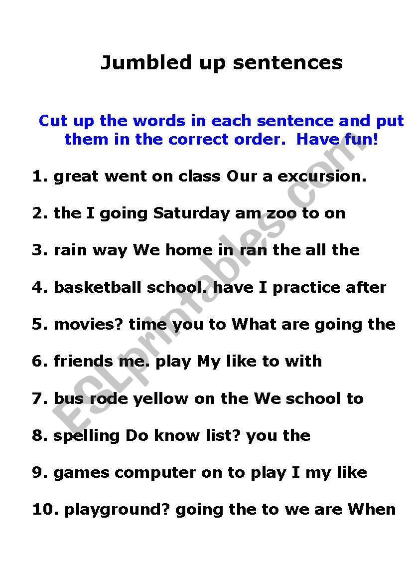 Jumbled Up Sentences worksheet