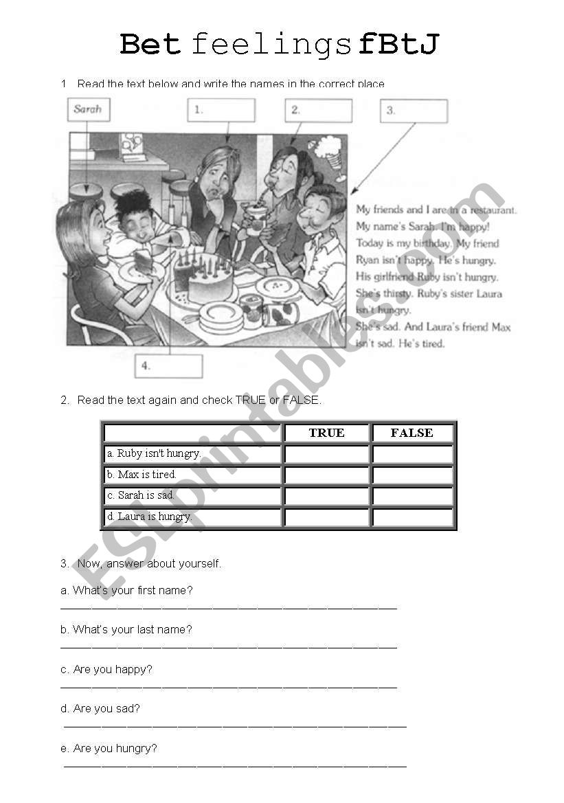 Feelings worksheet