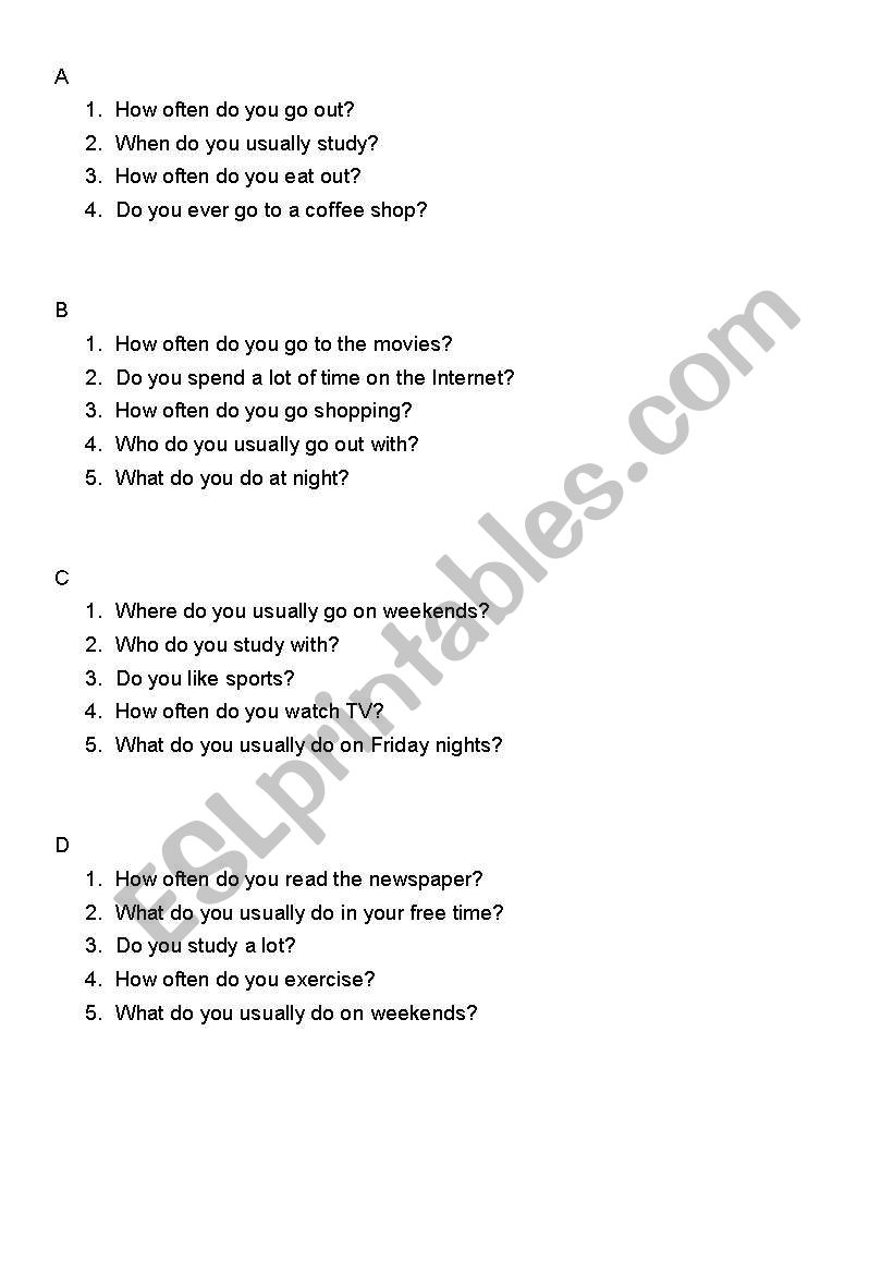 daily routine interview worksheet