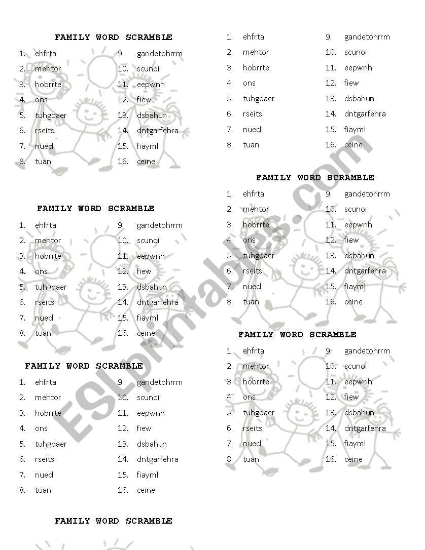 Family word scramble  worksheet