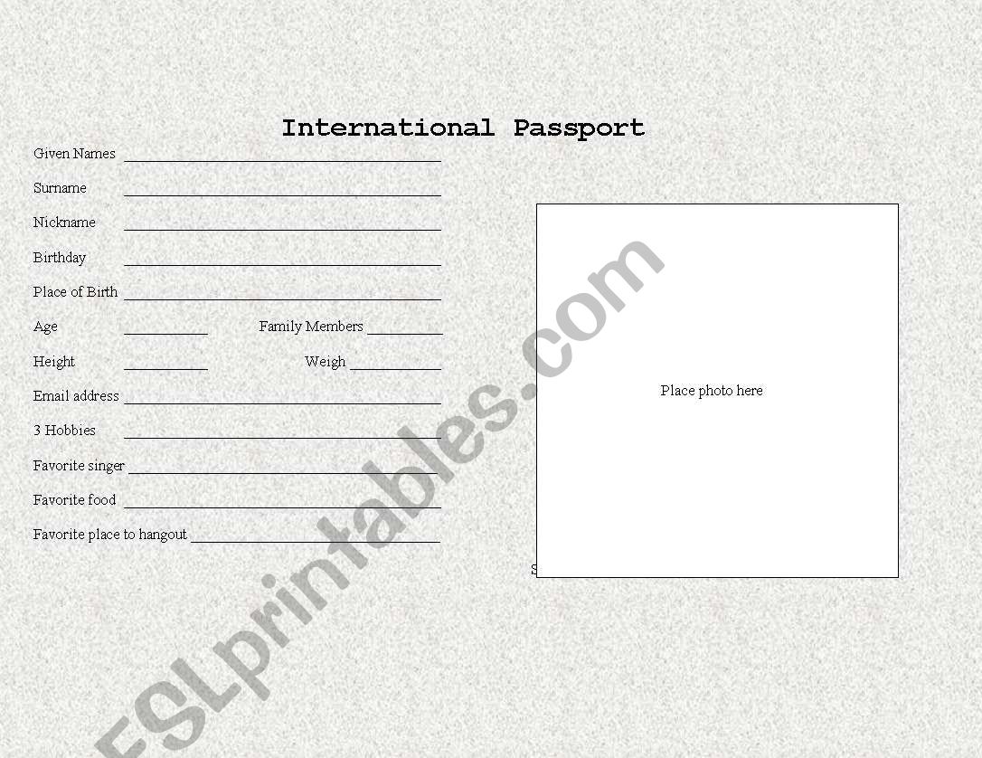 Student passport template worksheet