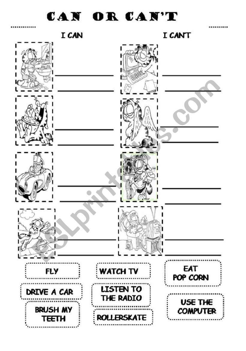 GARFIELD  - CAN & CANT worksheet