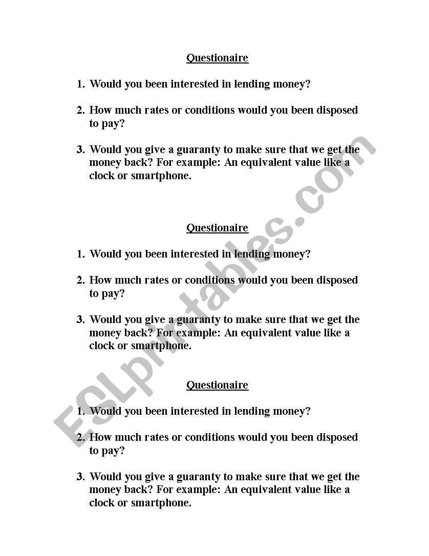 Questionnaire worksheet