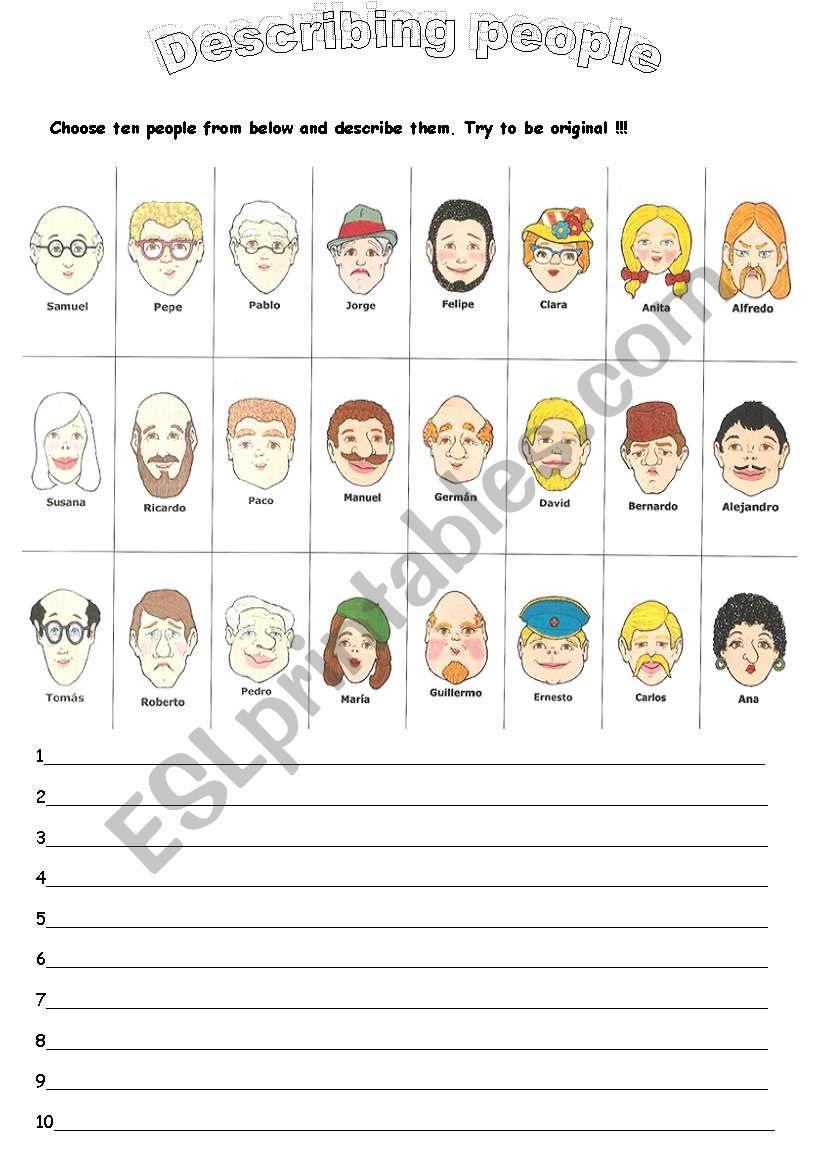 describing people worksheet